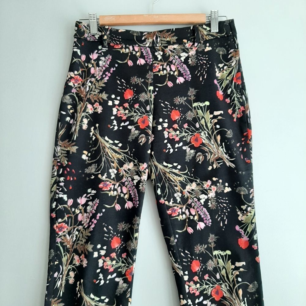 H&M | Cigarette Straight Slim Floral Crop Trousers Black Sz 6 - Picture 3 of 10